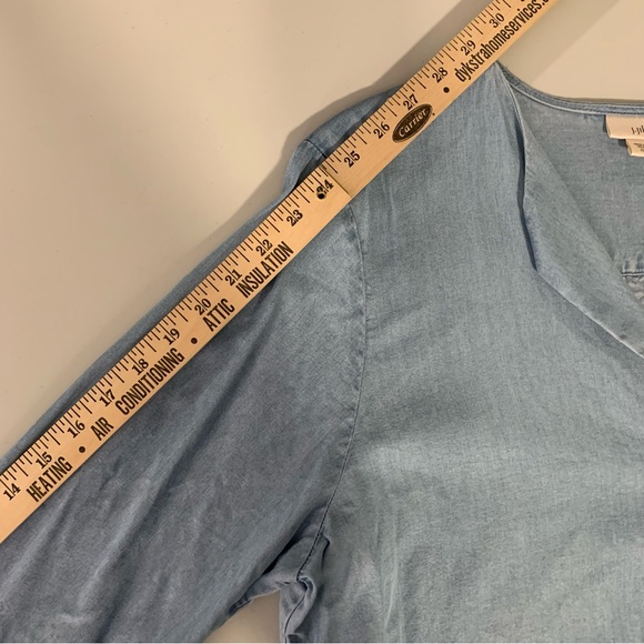 J.Jill XL Light Wash Chambray Denim Tunic Top V Neck Long Sleeve Relaxed Fit - Picture 9 of 9